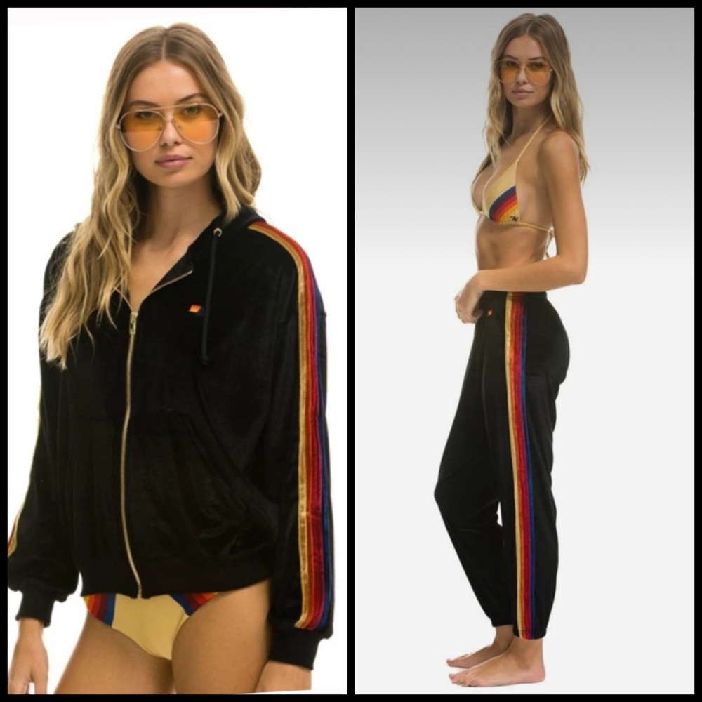 Aviator Nation Black Velour Sweatsuit Track Suit Medium